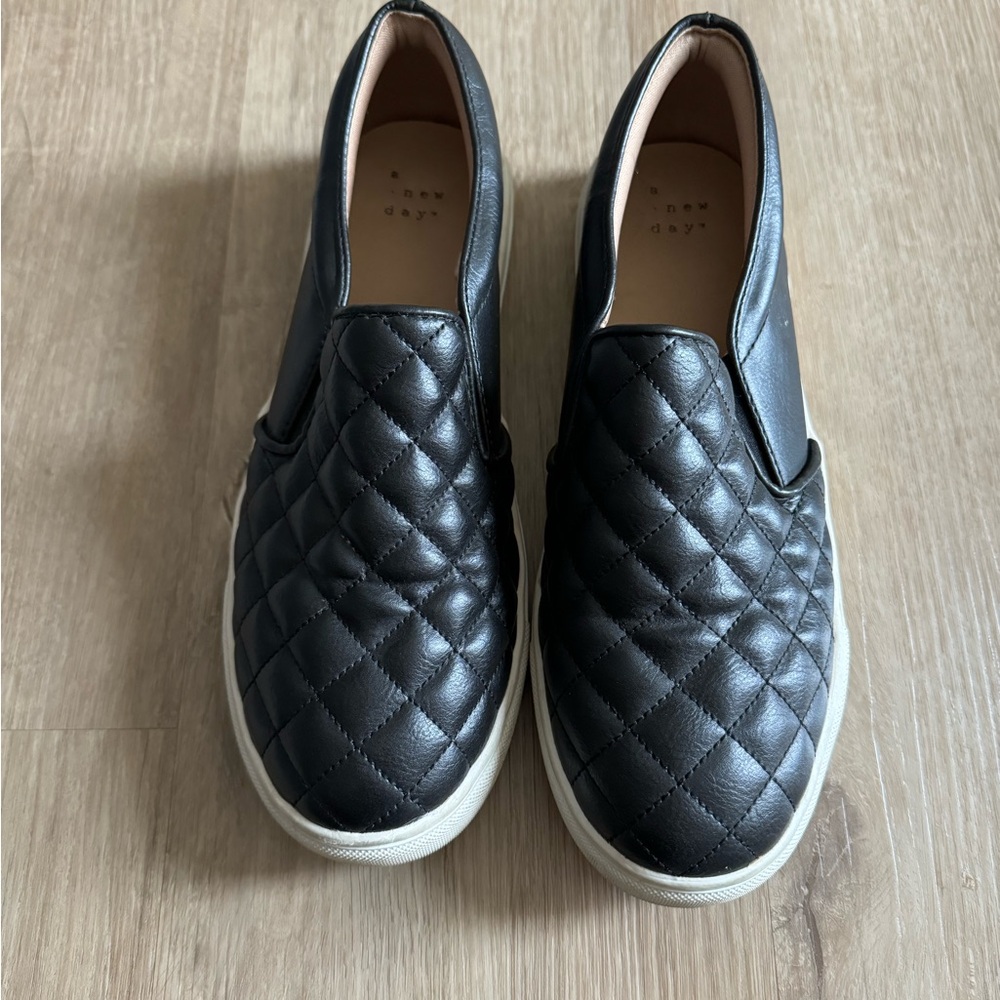 Black Leather Slip-On Sneakers